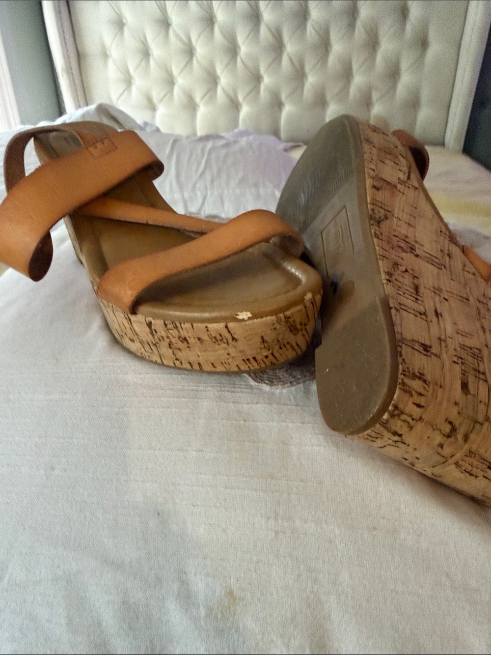 G.H. Bass & Co. Tan Leather Cork Wedge Sandals